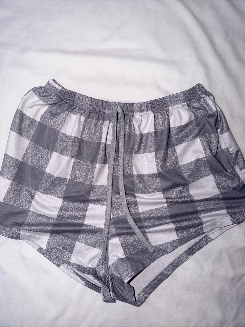 Gray Plaid Women's Athletic Shorts with Drawstring
